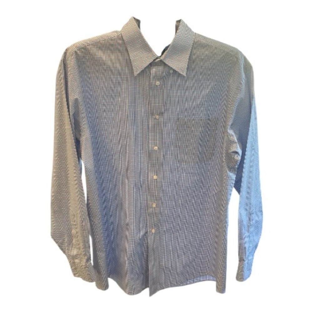 Jos. A. Bank Traveler’s Collection Plaid Dress Shirt Large Blue White Cotton - Picture 3 of 6